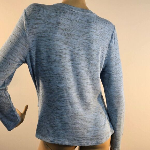 Nic + Zoe Hazed Blue Knit Shirt Women Sz L Faux Wrap Long Sleeve - Picture 5 of 9